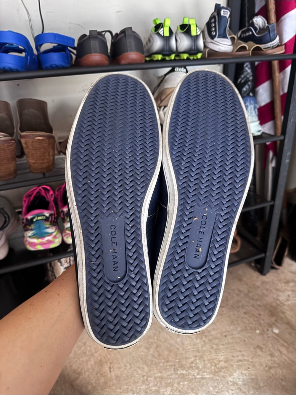 Cole Haan Navy Leather Penny Loafers with White Stitching - Picture 3 of 3